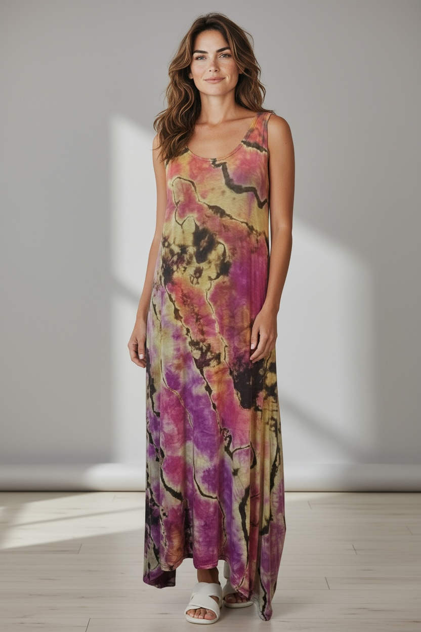 Vibrant Hand-Dyed Maxi Dress – One-of-a-Kind Boho Chic Fashion
