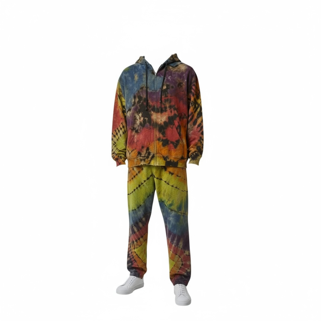 Tie dye sweatsuit, reverse dye