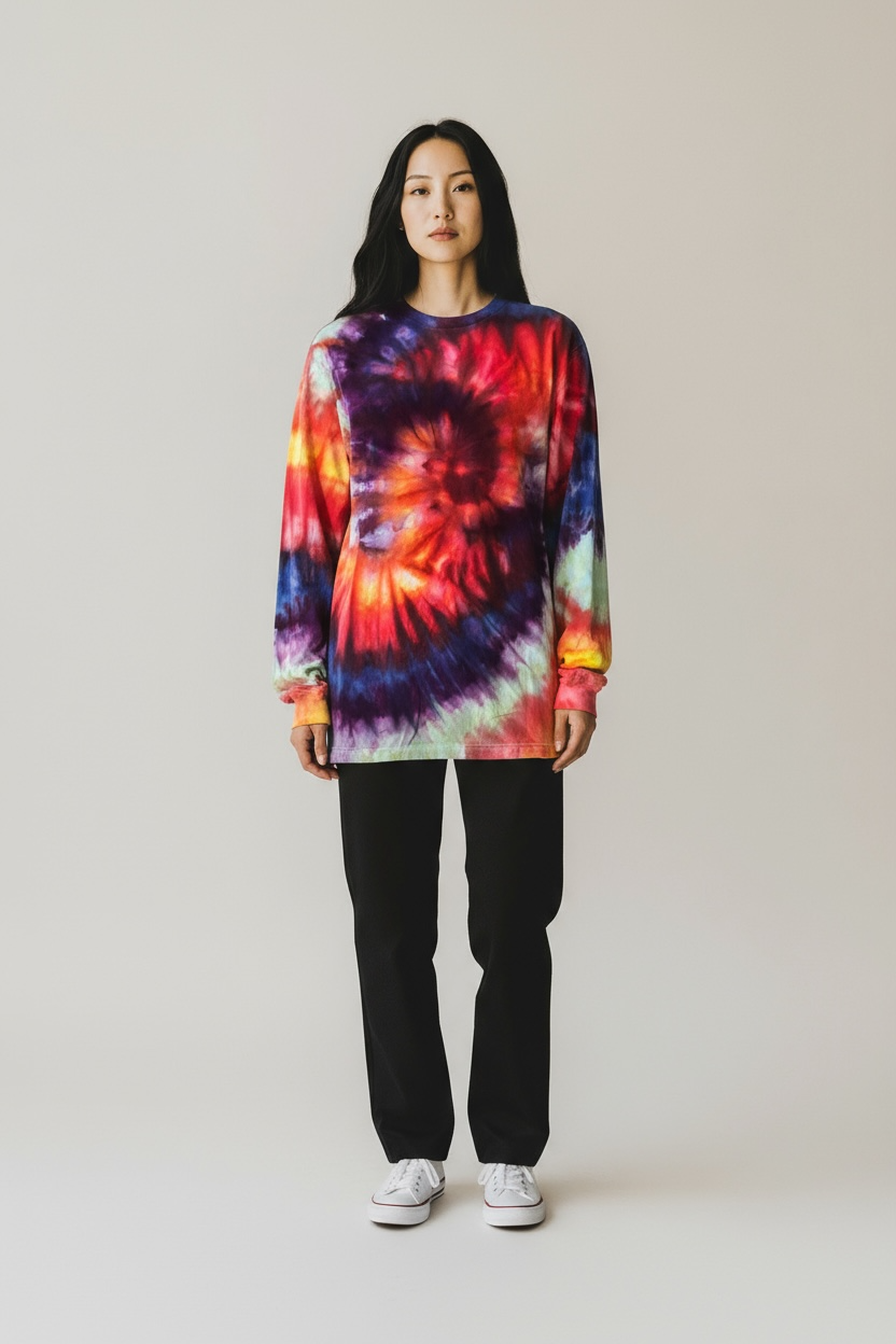 Long sleeved tie dye with deep color splashes