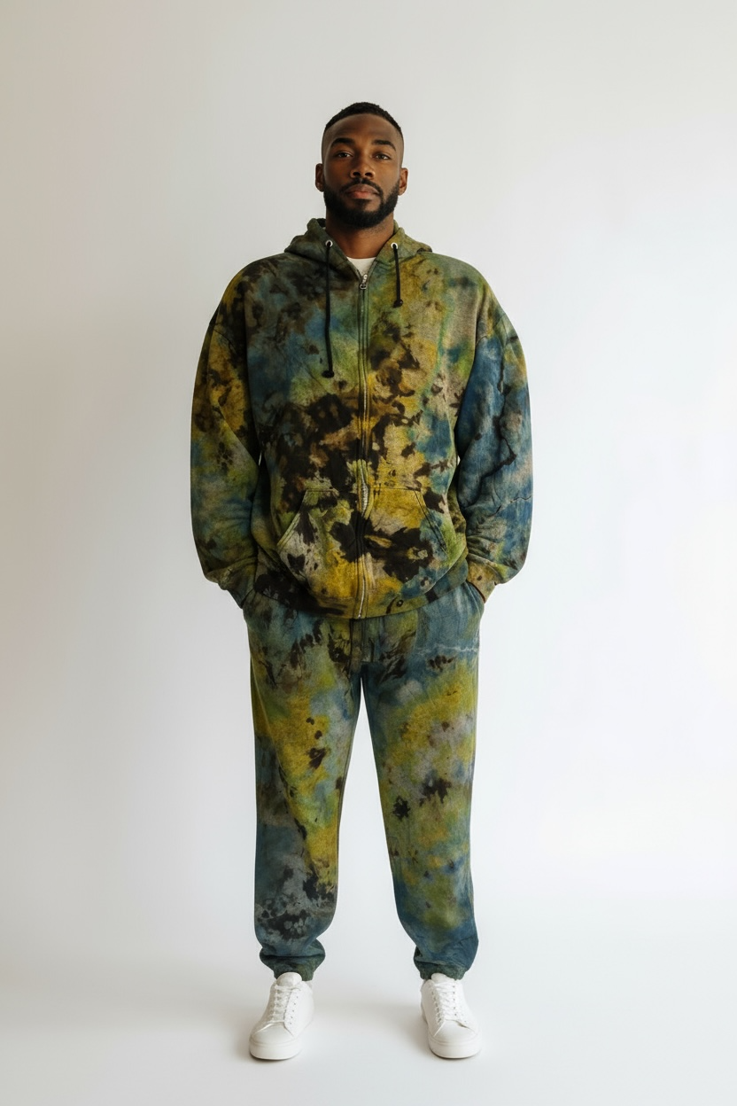2 piece tie dye sweatsuit reverse dyed