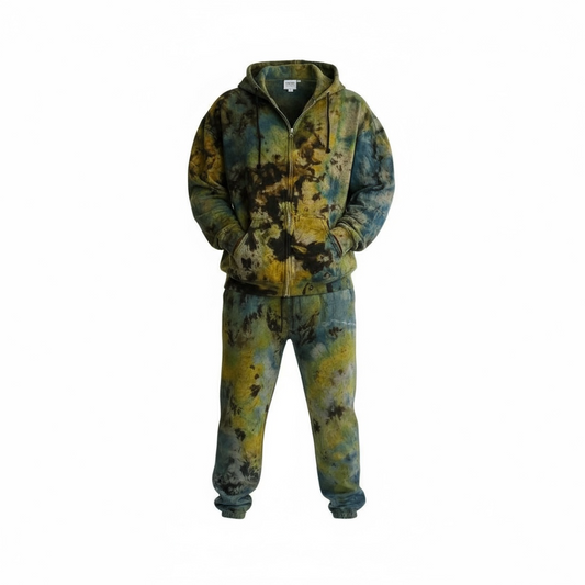 2 piece tie dye sweatsuit reverse dyed