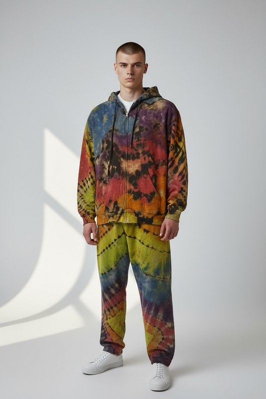 Tie dye sweatsuit, reverse dye