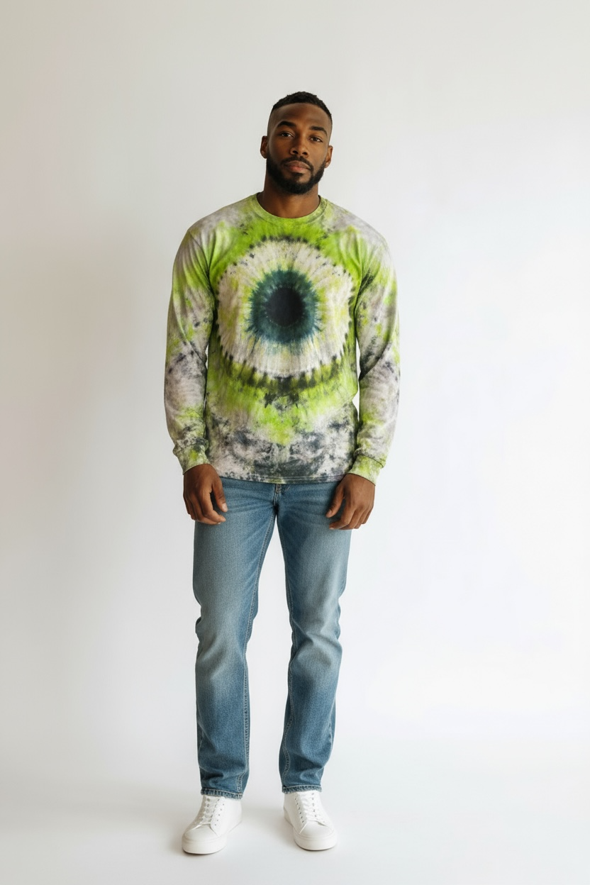 Unique eyeball design tie dye long sleeved T-shirt
